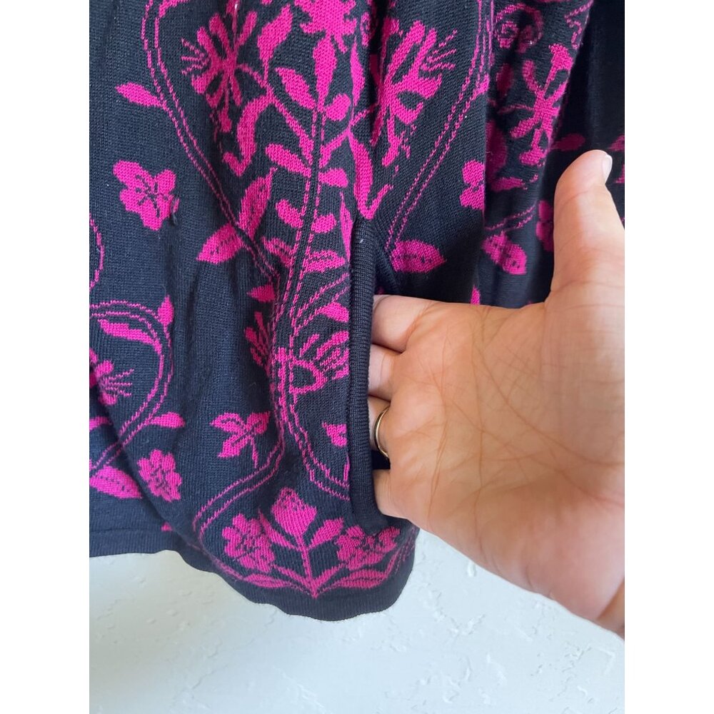 Chico's Size 1/Medium Pink Black Paisley Brocade Floral Full ZIp Knit Cardigan S - Picture 6 of 7